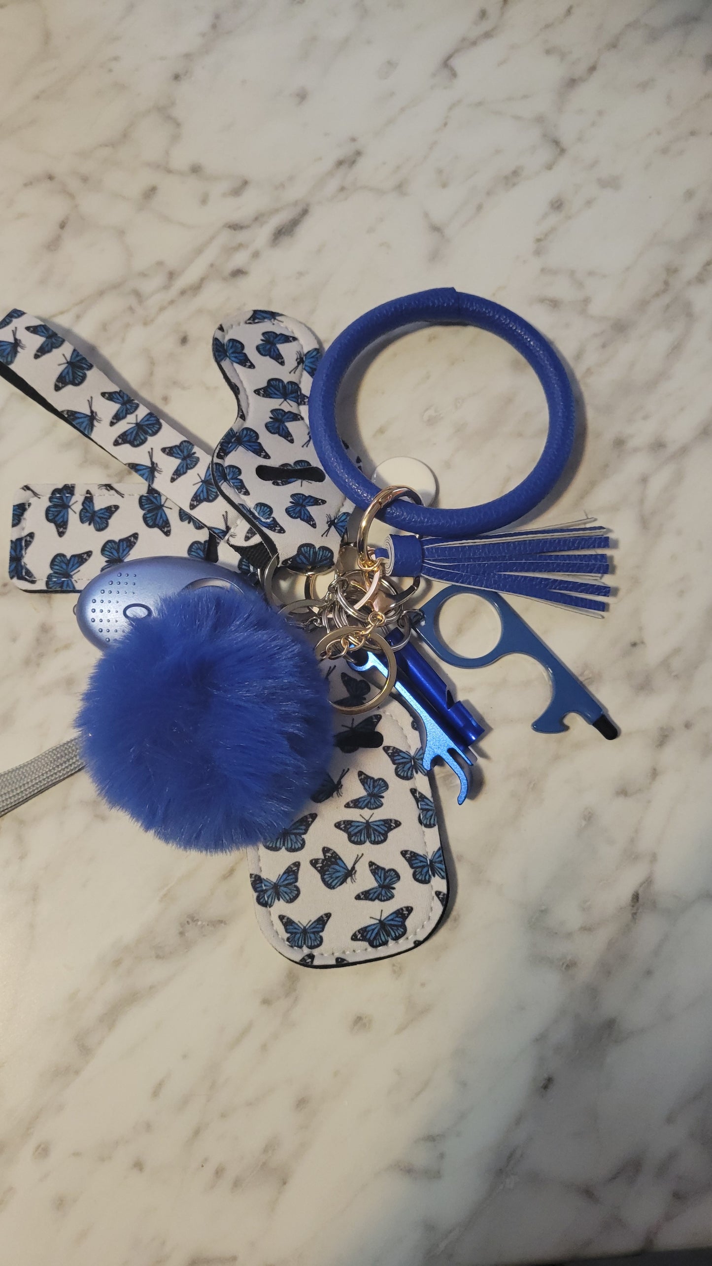 Classy Blue Wild Butterfly Safety Defense Keychain Set